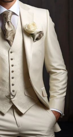 Classic Elegance: Men's Cream Tuxedo Suit