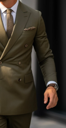 Elegant Olive Green Double Breasted Suit for Men