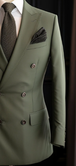 Premium Olive Green Double Breasted Suit for Men