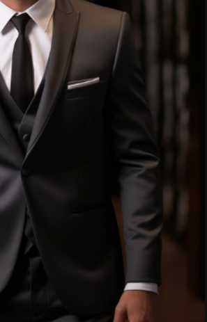 Elegant Dark Grey Three Piece Tuxedo Suit for Men