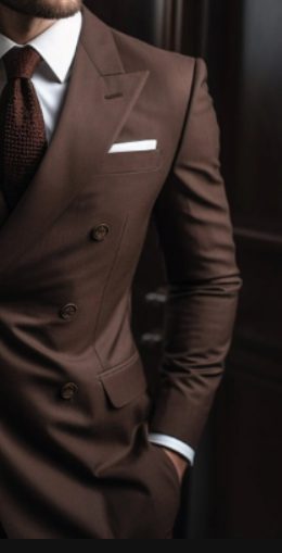 Handcrafted Wood Brown Double Breasted Suit for Men