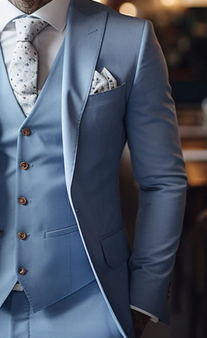 Icy Blue Three Piece Suit for Men - Elegant and Stylish Formal Wear