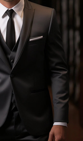 Elegant Dark Grey Three Piece Tuxedo Suit for Men