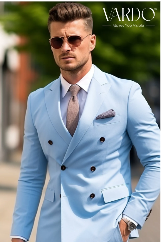 Men's Sky Blue Double Breasted Suit