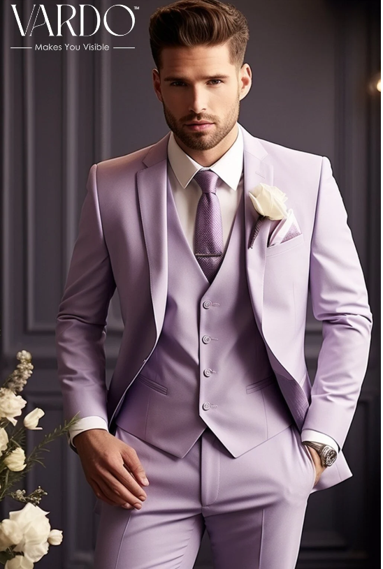 Stylish Men's Light Purple Three-Piece Suit