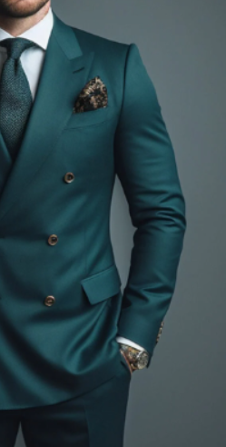 Stylish Teal Double Breasted Suit for Men