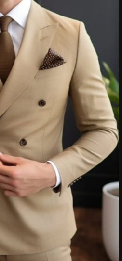 Elegant Light Golden Brown Double Breasted Suit