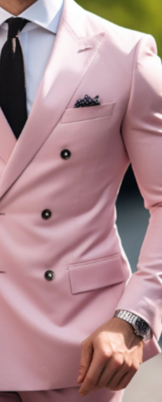 Elegant Light Pink Double Breasted Suit for Men