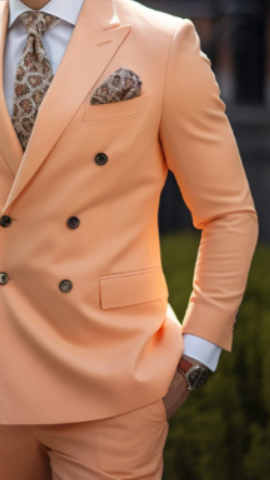 Classy Light Orange Double Breasted Suit for Men