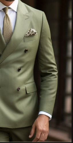 Olive Green Double Breasted Suit for Men