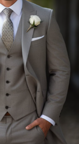 Premium Worsted Grey Three Piece Suit for Men