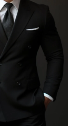 Men's Classic Black Double-Breasted Suit