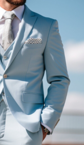 Elegant Formal Attire Men's Icy Blue Three Piece Suit