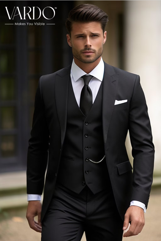 Premium Formal Black Three Piece Suit for Men - Tailored Suit - The Ri ...