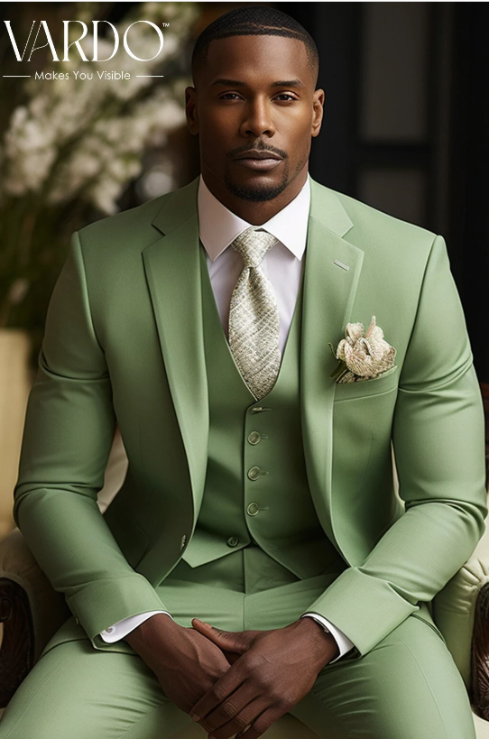 Premium Men's Honey Dew Green Three Piece Suit -Tailored Fit, The Rising Sun store, Vardo