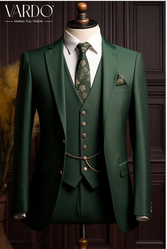 Elegant Green Three Piece Suit for Men - Premium Quality, Formal Attire, Wedding Suit - The Rising Sun store, Vardo