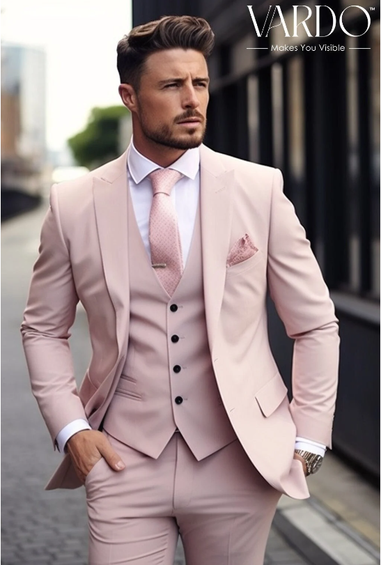 Modern Light Pink Three Piece Suit - Wedding, Prom, and Special Occasions - Tailored Suit - The Rising Sun store, Vardo