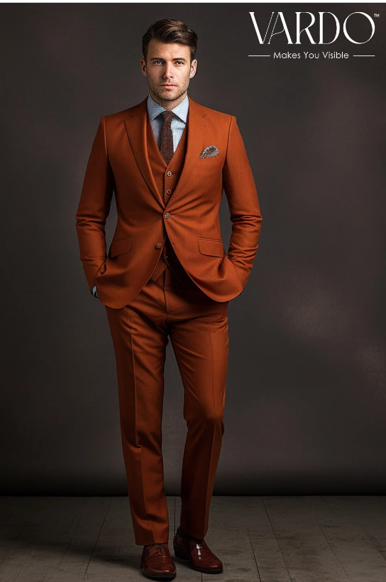 Refined Elegance: Men's Rust Three-Piece Suit for Timeless Style  - Tailored Fit, The Rising Sun store, Vardo