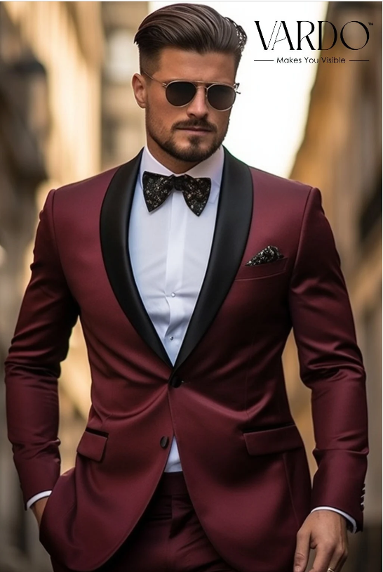 Tailored  Burgundy Three Piece Suit for Men -Groomsmen Outfit - Tailored Suit- The Rising Sun store, Vardo