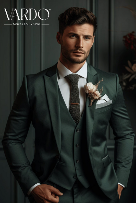 Men's Dark Emerald Green 3-Piece Suit - Luxe Tailored Elegance for Formal & Business Events, The Rising Sun Store, Vardo