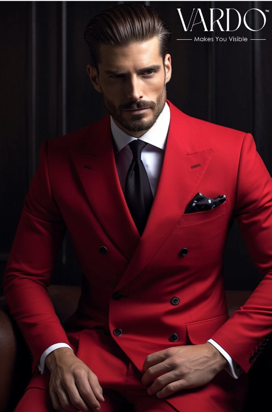 Stylish Red Double Breasted Suit for Men - Elegant Fashion - Tailored Suit - The Rising Sun store, Vardo