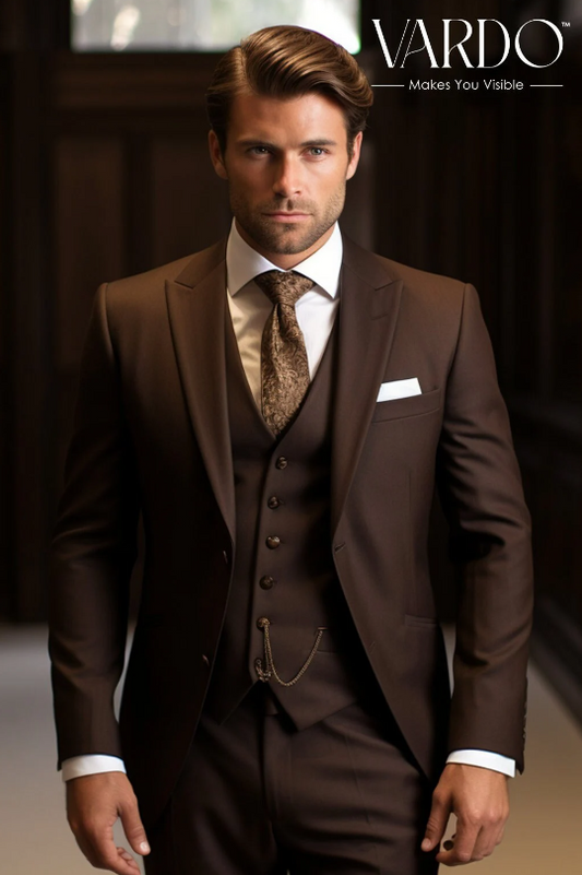 Dark Brown Three Piece Suit - Premium Men's Wedding Suit - Tailored Fit, The Rising Sun store, Vardo