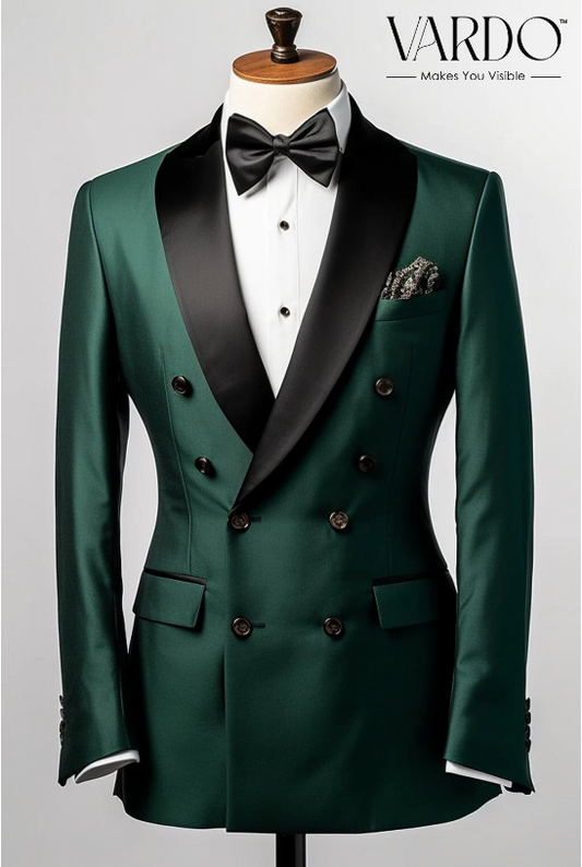 Dapper Style Men's Emerald Green Double Breasted Suit - Stylish Formal Attire- Tailored Suit- The Rising Sun store, Vardo