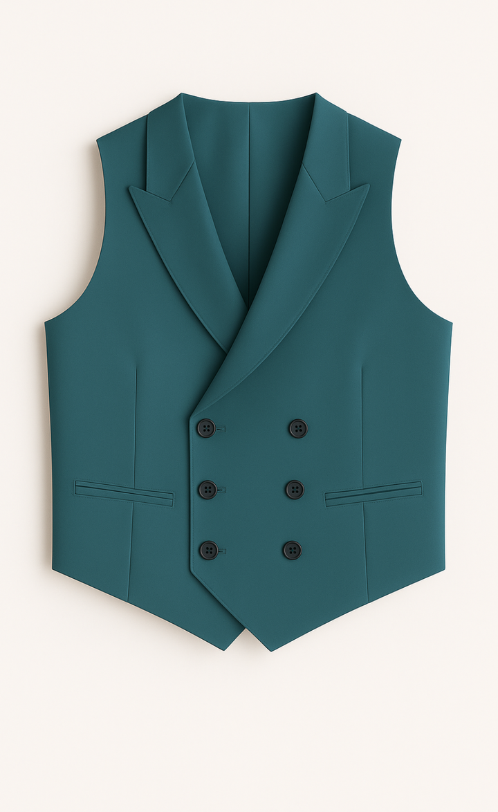 Teal Blue Double-Breasted Vest for Men – Fully Lined 6-Button Waistcoat