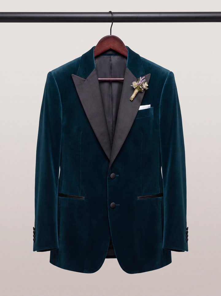 Midnight Teal Velvet Holiday Dinner Jacket