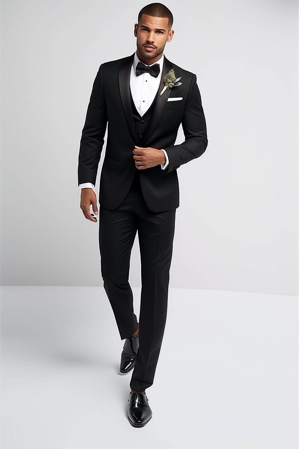 Men's Classic Black Shawl Lapel 3-Piece Tuxedo - Sleek Wedding and