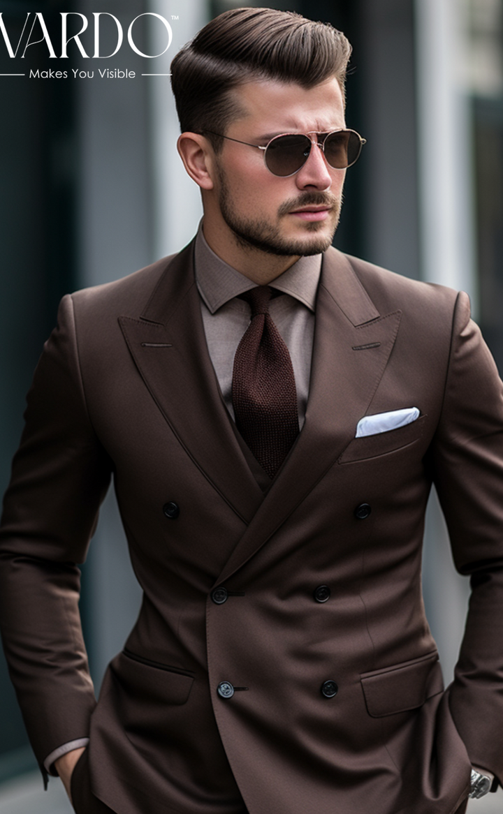 Coffee Brown Two Piece Double Breasted Suit for Men