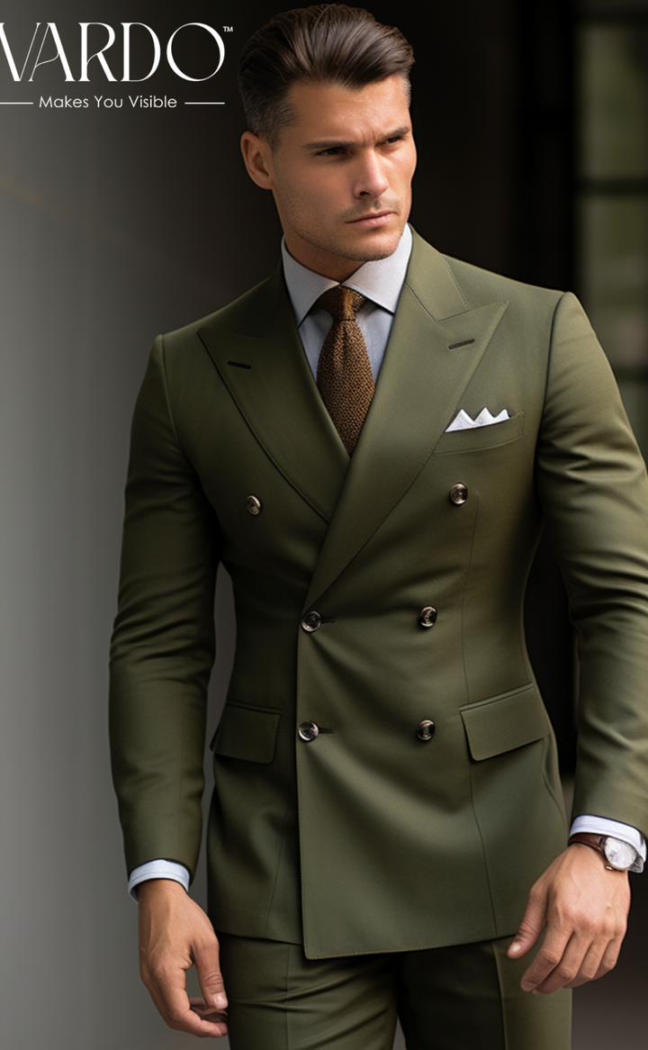 Classic Formal Attire Khaki Green Double Breasted Suit