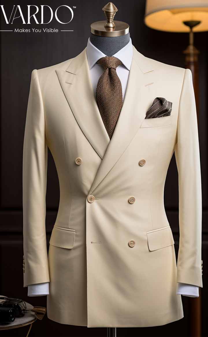 Premium Cream Double Breasted Suit for Men