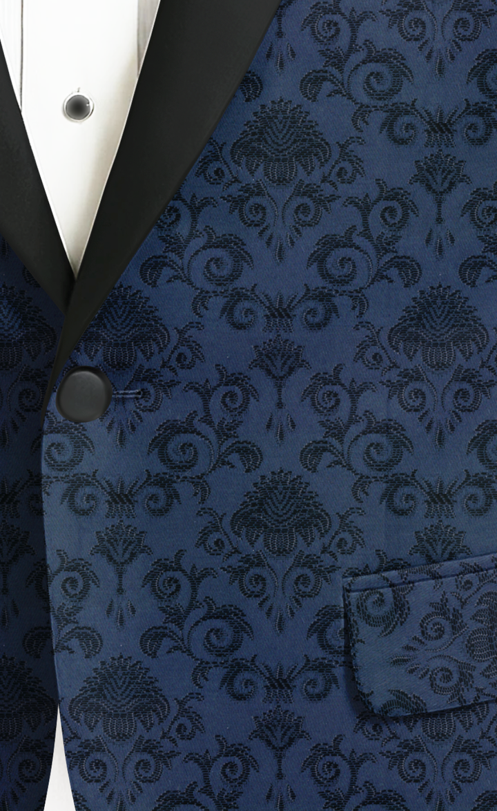 Navy Blue Jacquard Tuxedo Blazer Suit