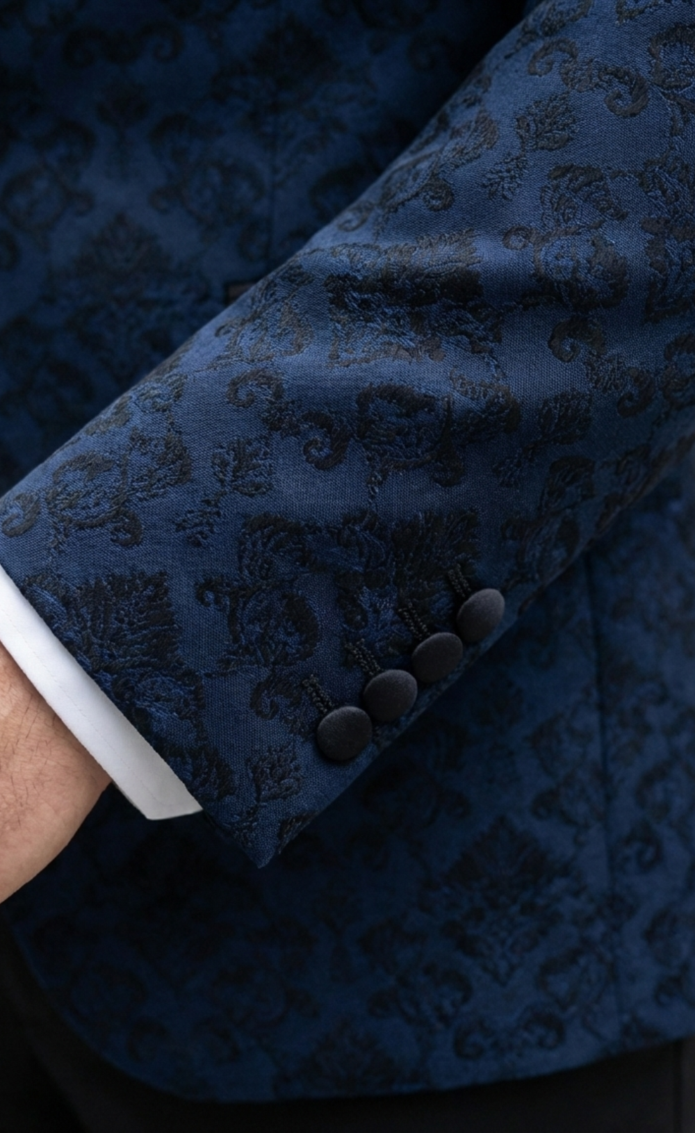 Navy Blue Jacquard Tuxedo Blazer Suit