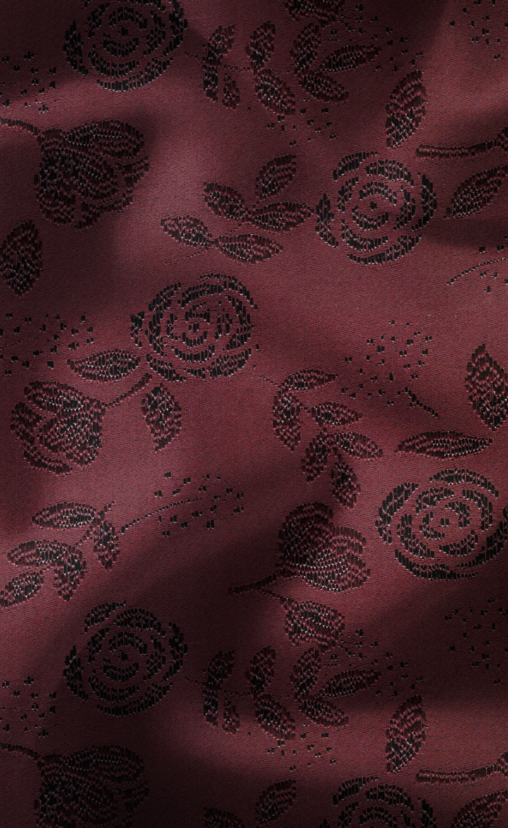 Burgundy Floral Tuxedo Suit Set with Black Shawl Lapel