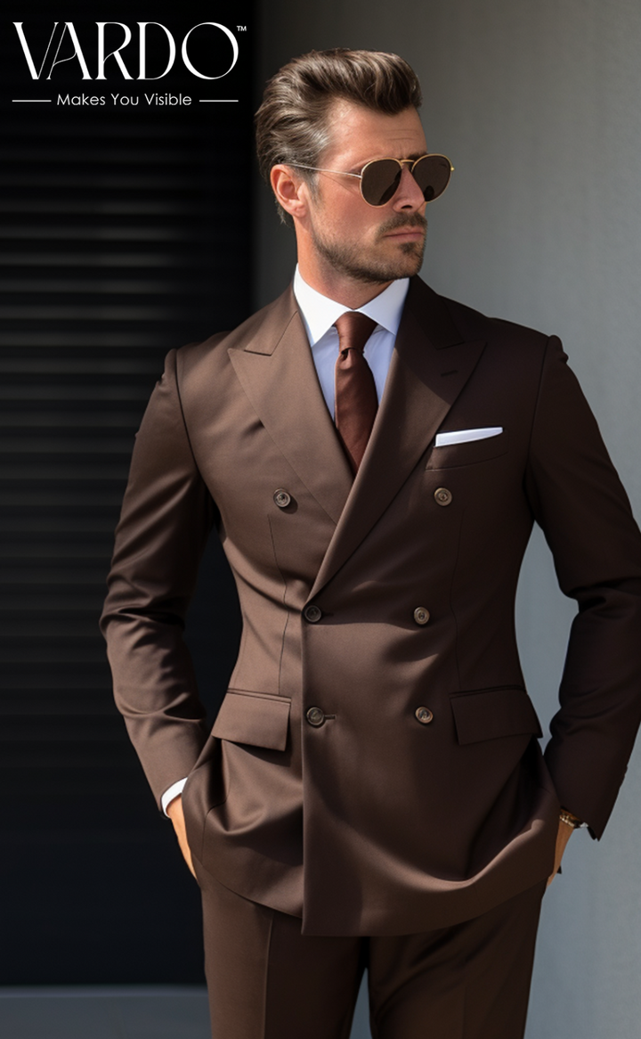 Elegant Chocolate Brown Double Breasted Suit for Men