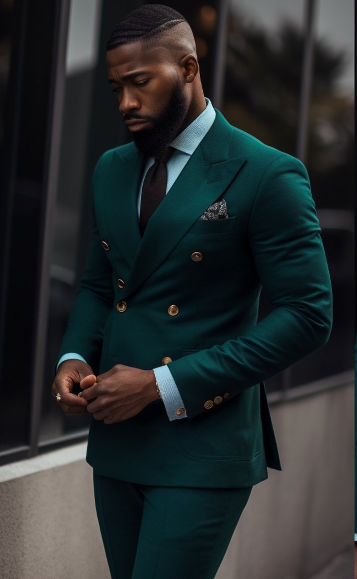 Dark Green Double Breasted Suit - Perfect for Weddings and Business