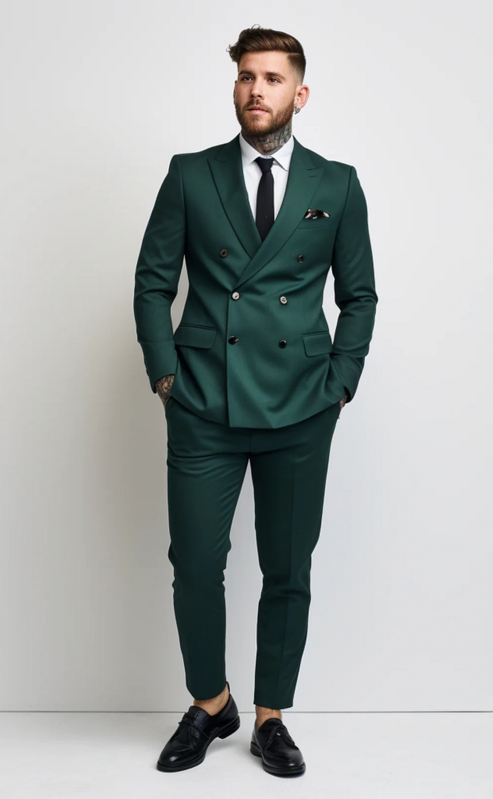 Exquisite Dark Green Double Breasted Men's Suit - Elegant, Tailored Fit - Distinctive Formal and Business Attire