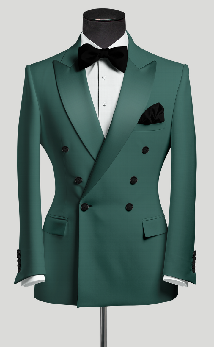 Exquisite Dark Green Double Breasted Men's Suit - Elegant, Tailored Fit - Distinctive Formal and Business Attire