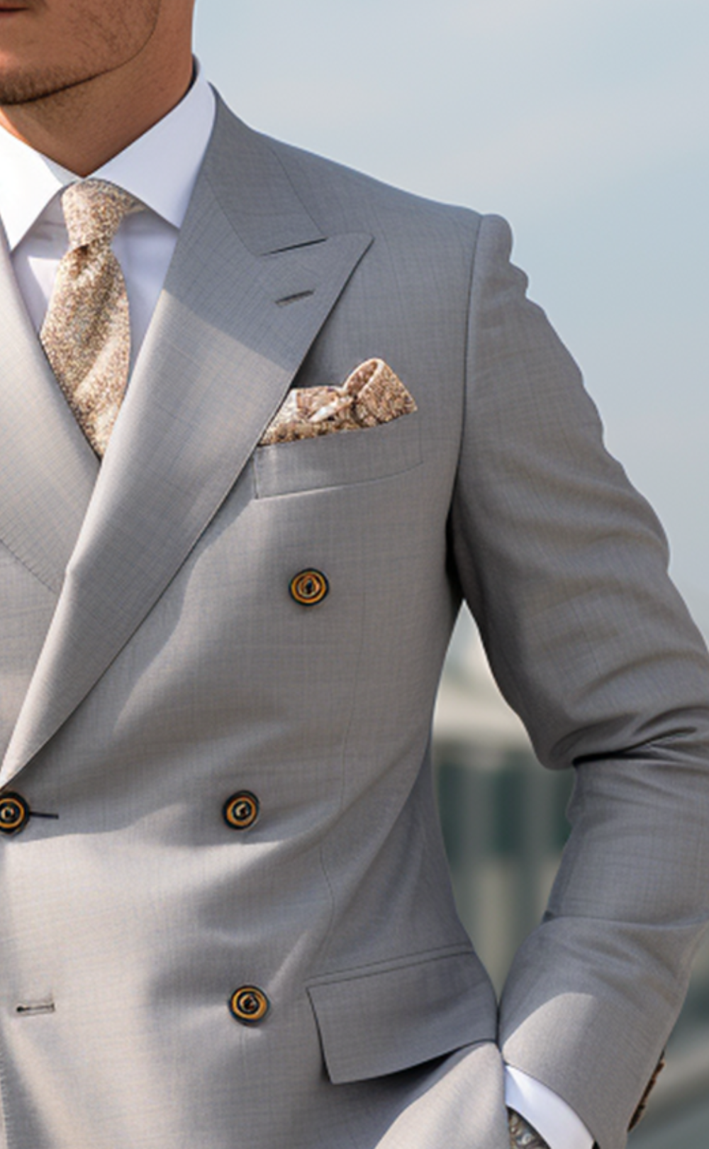 Light Grey Double Breasted Suit for Men Classic