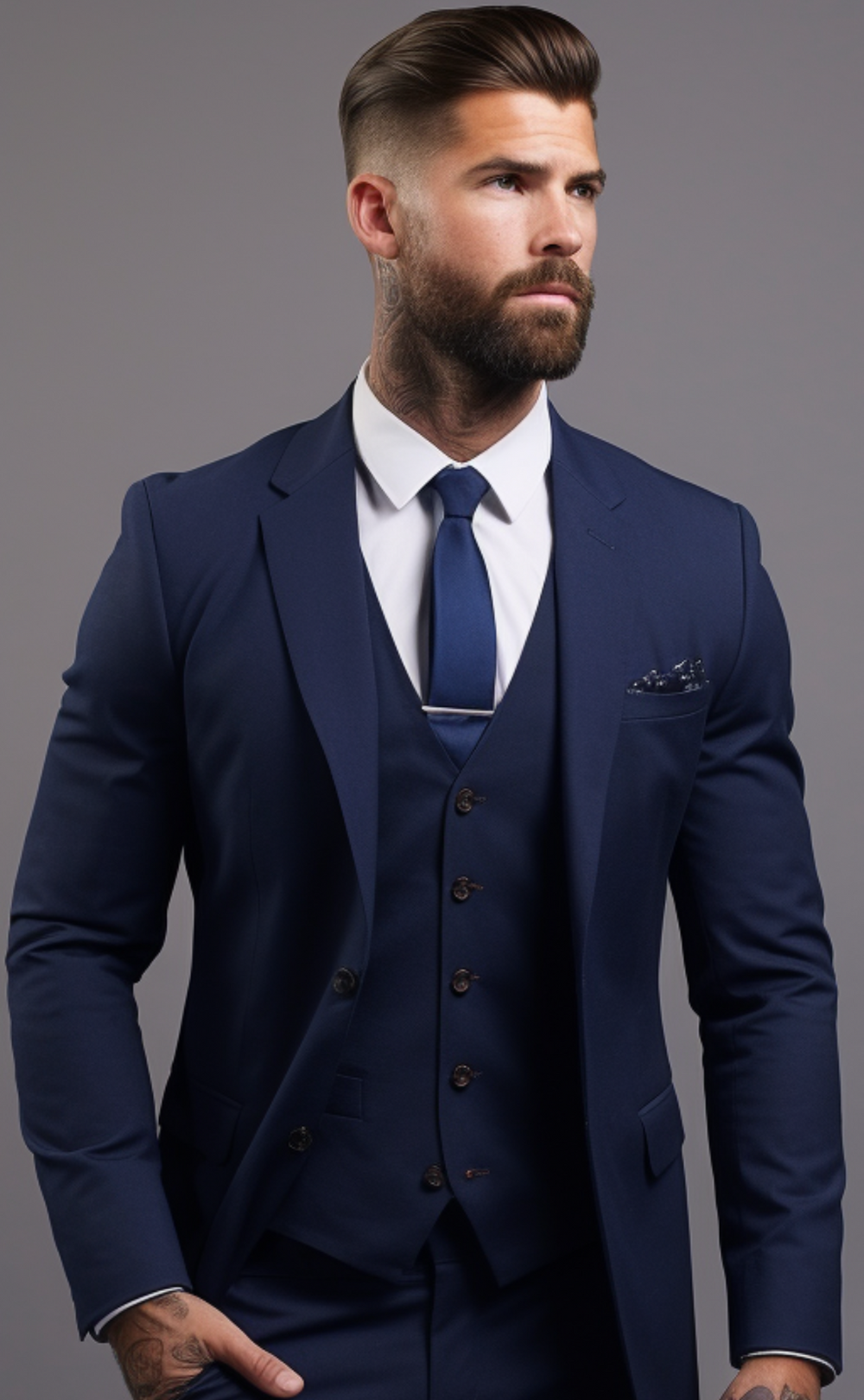 Classic Navy Blue Men's Three-Piece Notch Lapel Suit - Tailored Fit Formal Wear for Weddings, Business