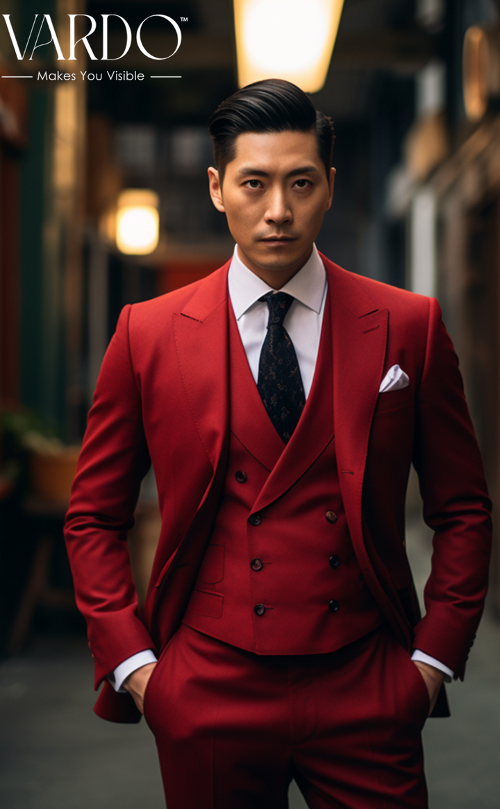 Premium Men's Red Three Piece Suit