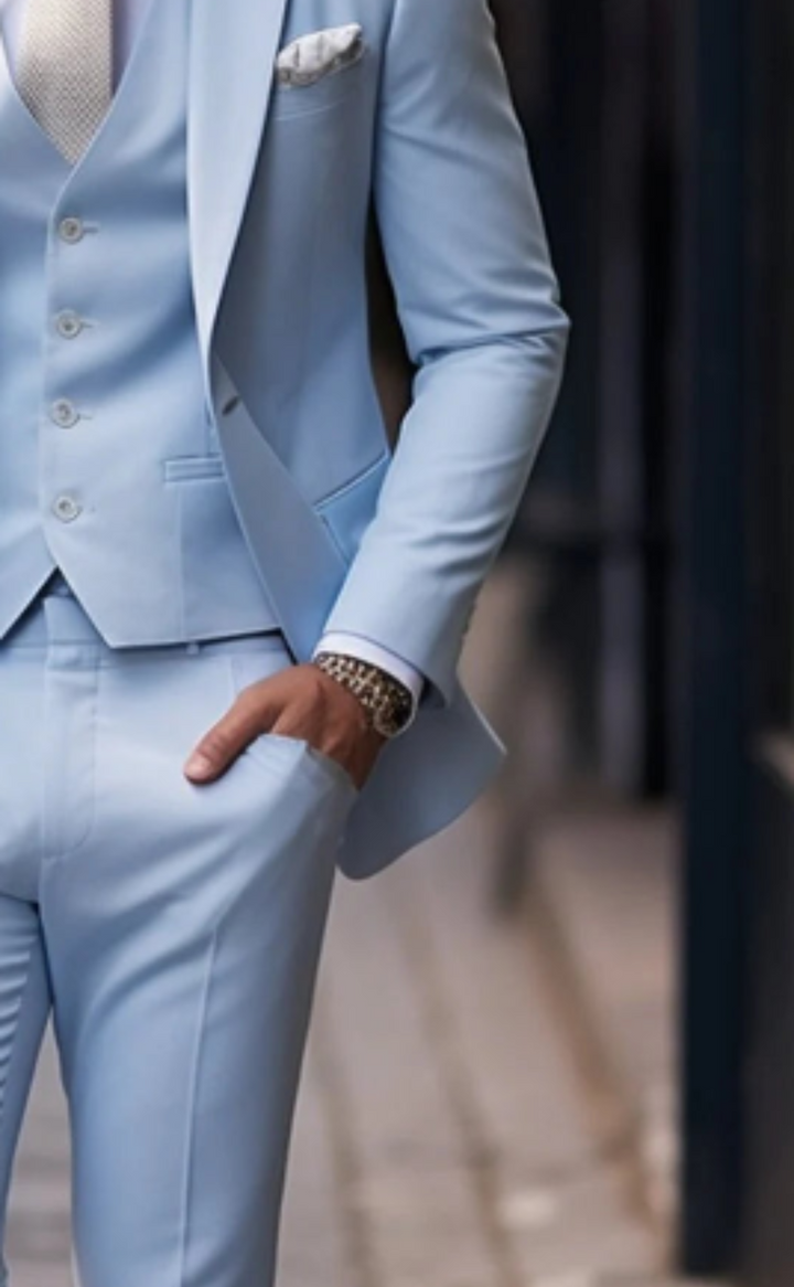 Premium Quality Wedding or Formal Occasion Suit Icy Blue Three Piece Suit for Men