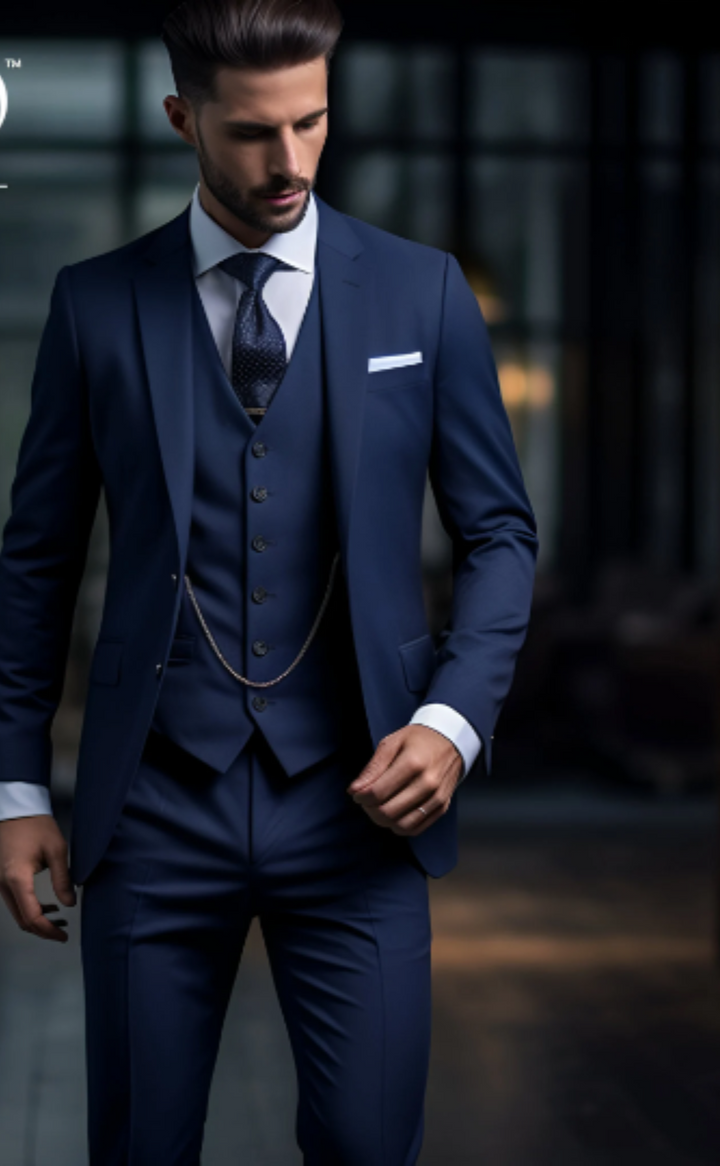 Navy Blue Three Piece Suit for Men - Slim Fit