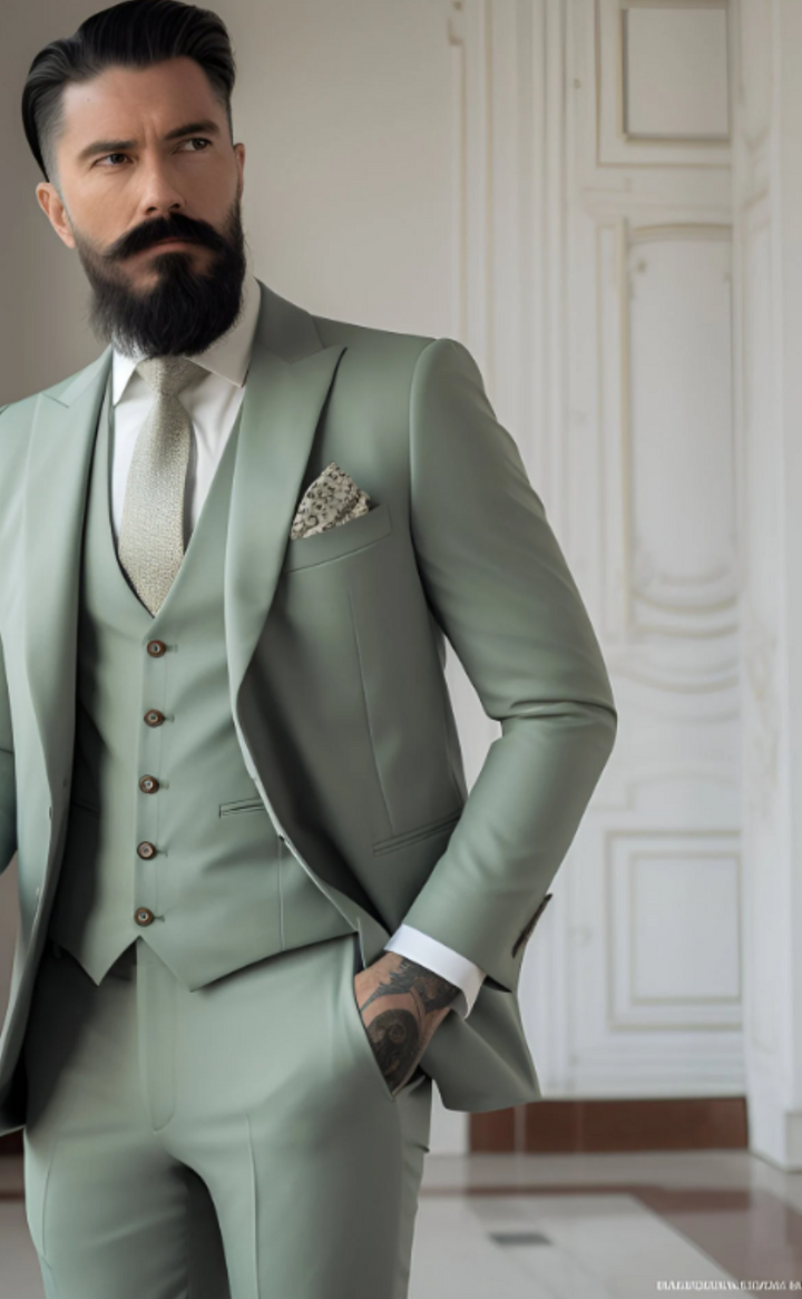 Men's Sage Green Slim Fit 3-Piece Suit - Wedding, Prom, Formal, The Rising sun store, Vardo