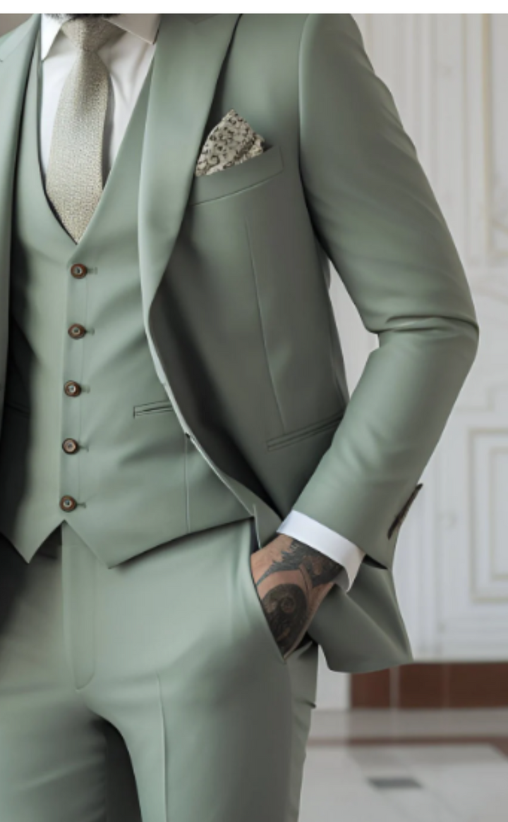 Men's Sage Green Slim Fit 3-Piece Suit - Wedding, Prom, Formal, The Rising sun store, Vardo