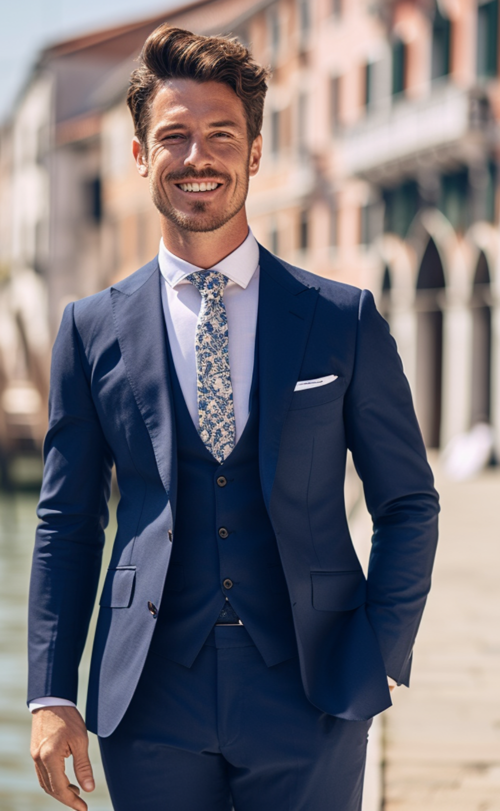 Navy Blue Three Piece Wedding and Business Suit for Men - Classic, Sophisticated, and Versatile