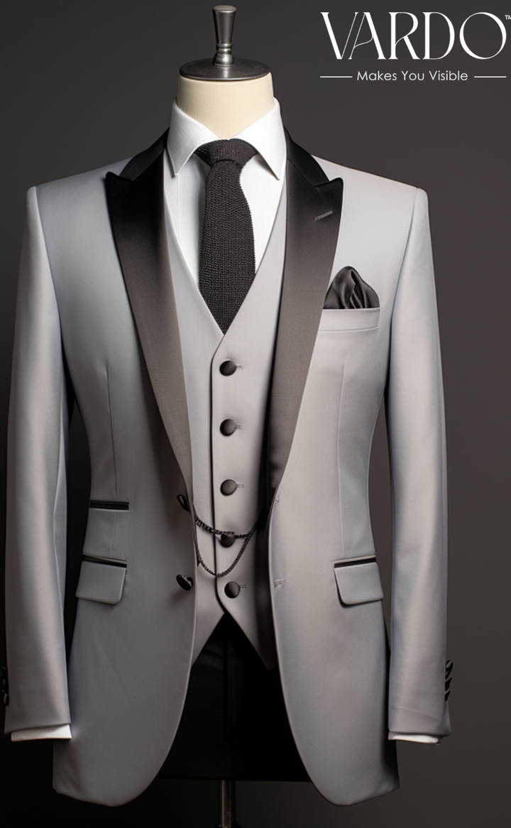 Premium Light Grey Three-Piece Suit for Men