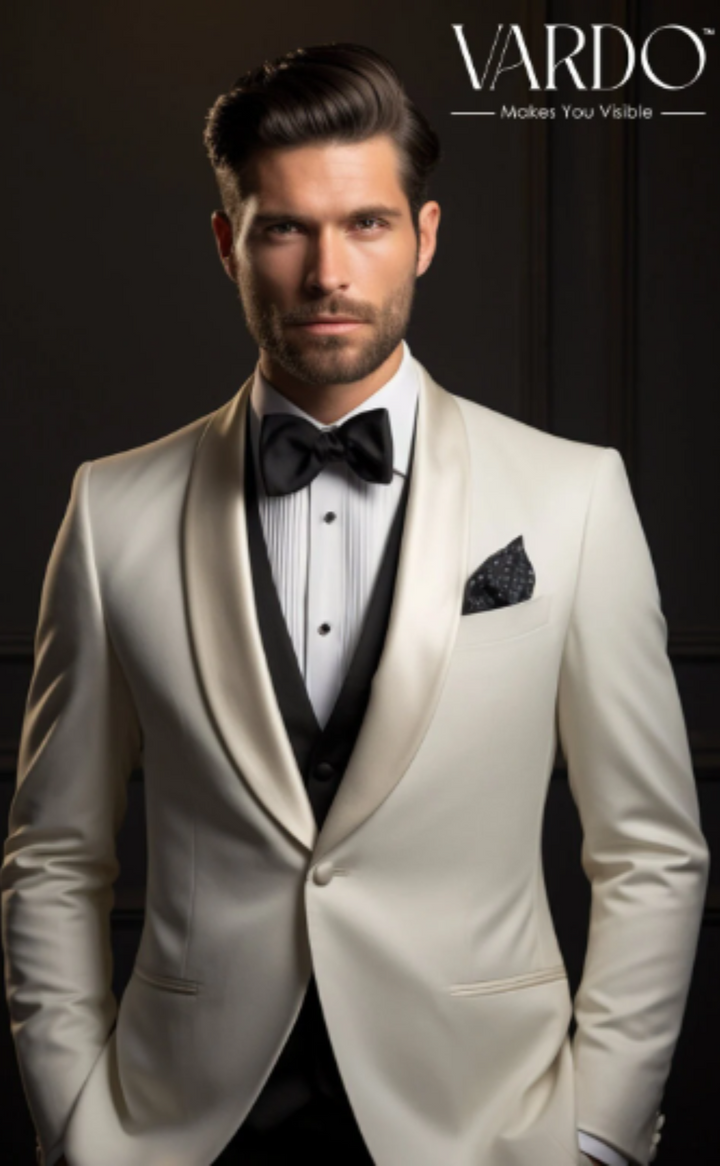 Elegant Style Ivory Tuxedo Suit for Men